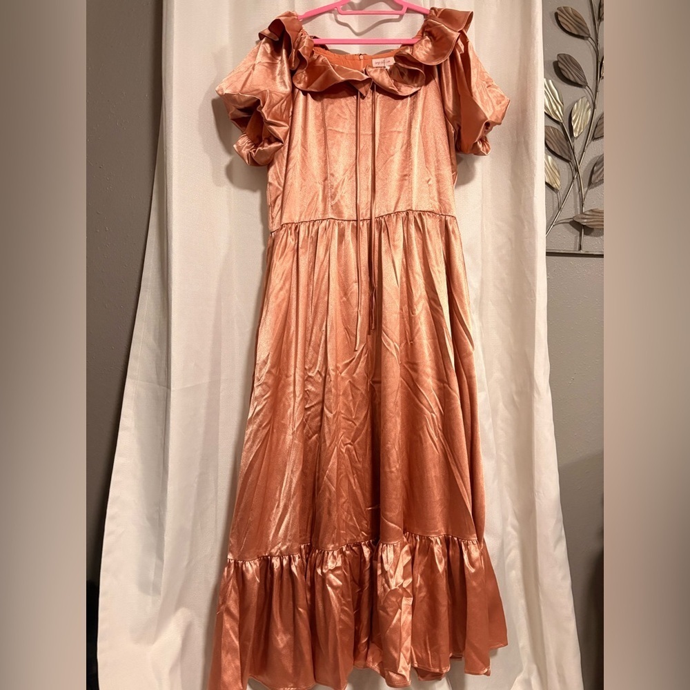 NWT Ivy City Co Apricot Crush Satin Dress - Picture 2 of 6